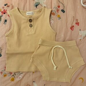 Beige Ribbed Baby Tank and Shorts Set